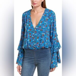 Intimately Free People Womens She’s Dainty Blue Printed Bodysuit Top Medium New!